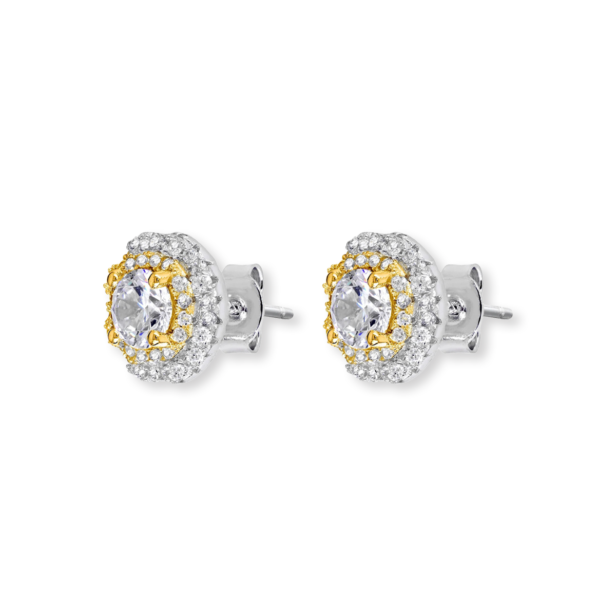 Sterling Silver Floral Cubic Zirconia Cluster Stud Earrings