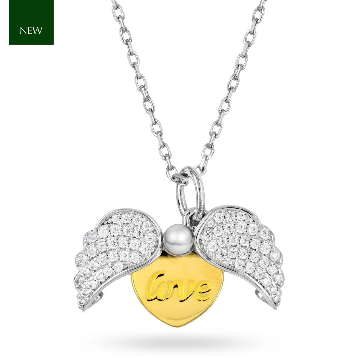 Sterling Silver Cubic Zirconia Cupid’s Heart Pendant & Chain