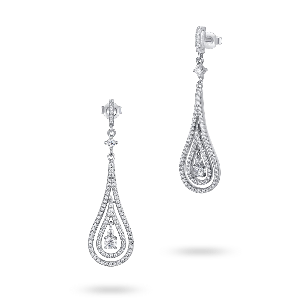 Sterling Silver Cubic Zirconia Double Teardrop Earrings