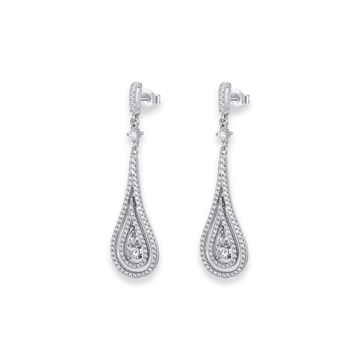 Sterling Silver Cubic Zirconia Double Teardrop Earrings