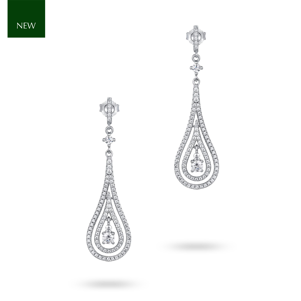 Sterling Silver Cubic Zirconia Double Teardrop Earrings