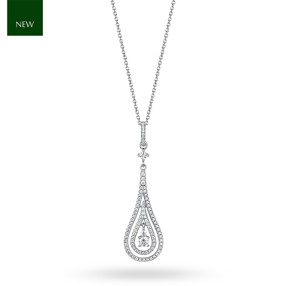 Sterling Silver Cubic Zirconia Double Teardrop Pendant & Chain