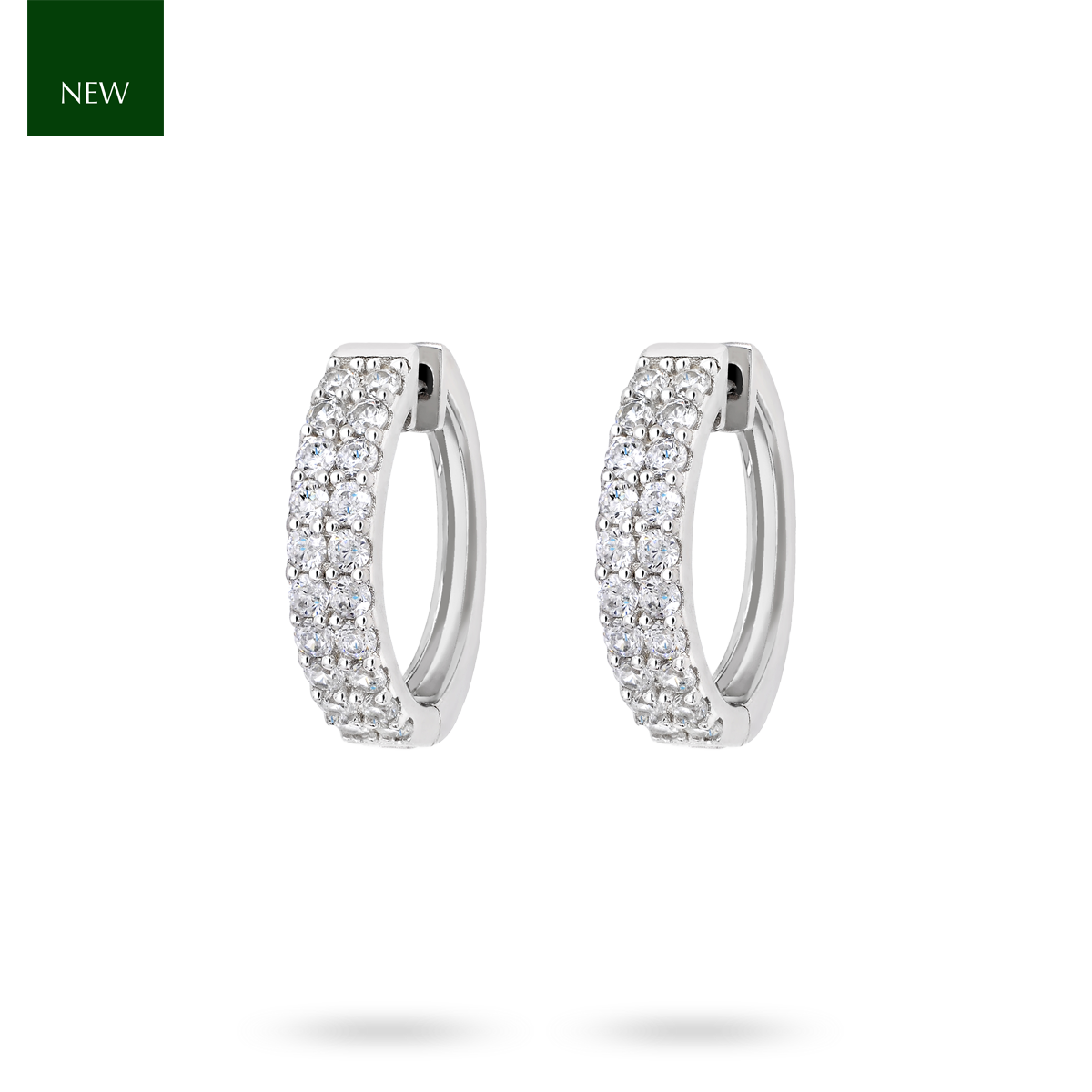 Sterling Silver 2-Row Cubic Zirconia Hinged Huggie Earrings