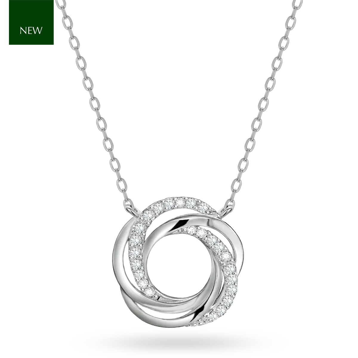 Sterling Silver Cubic Zirconia Entwined Circle Pendant & Chain