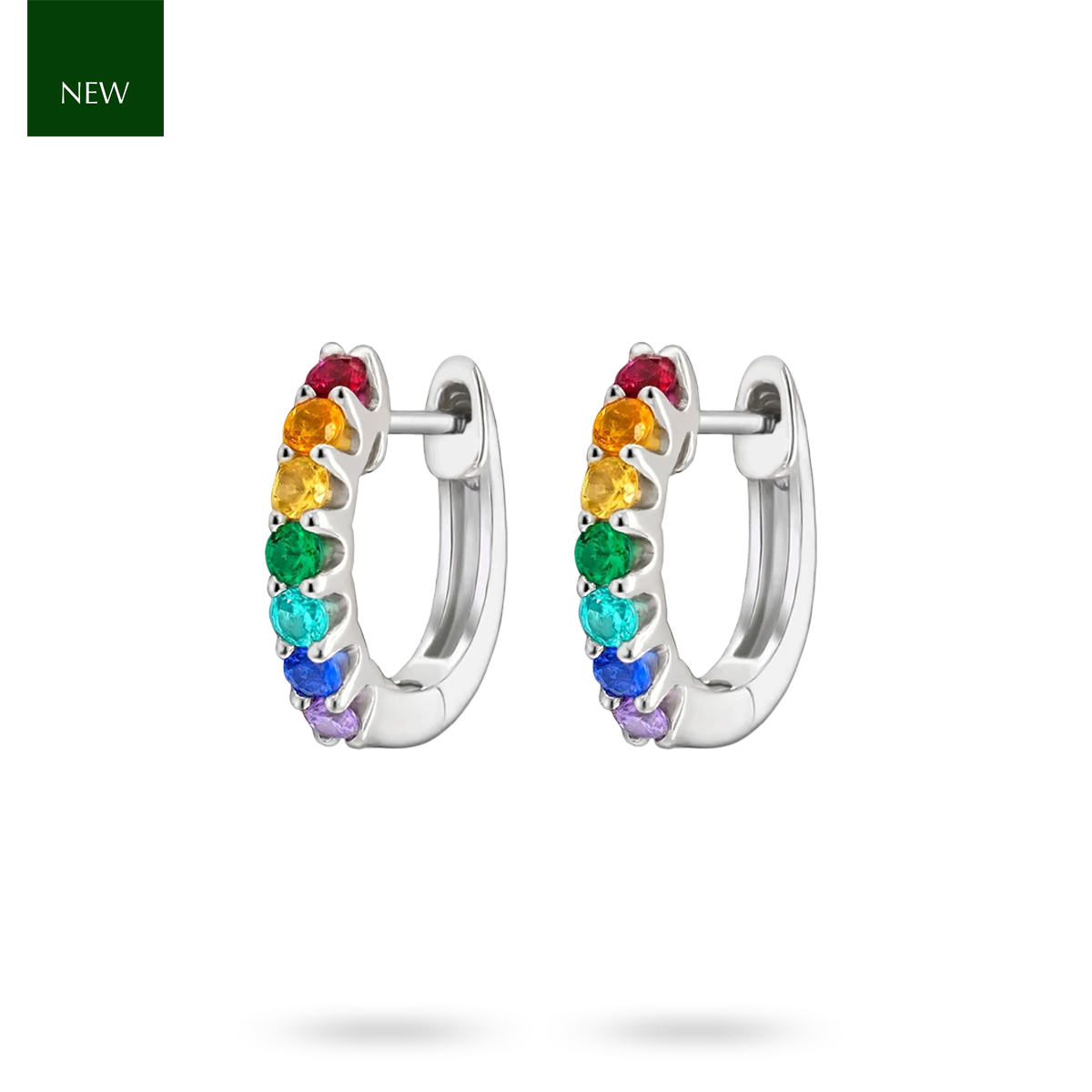 Sterling Silver Rainbow Cubic Zirconia Hinged Huggie Earrings