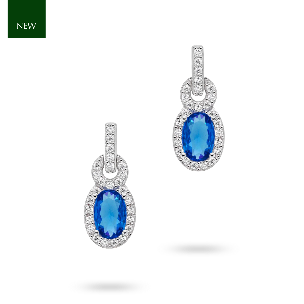 Sterling Silver Oval Blue Cubic Zirconia Halo Stud Earrings
