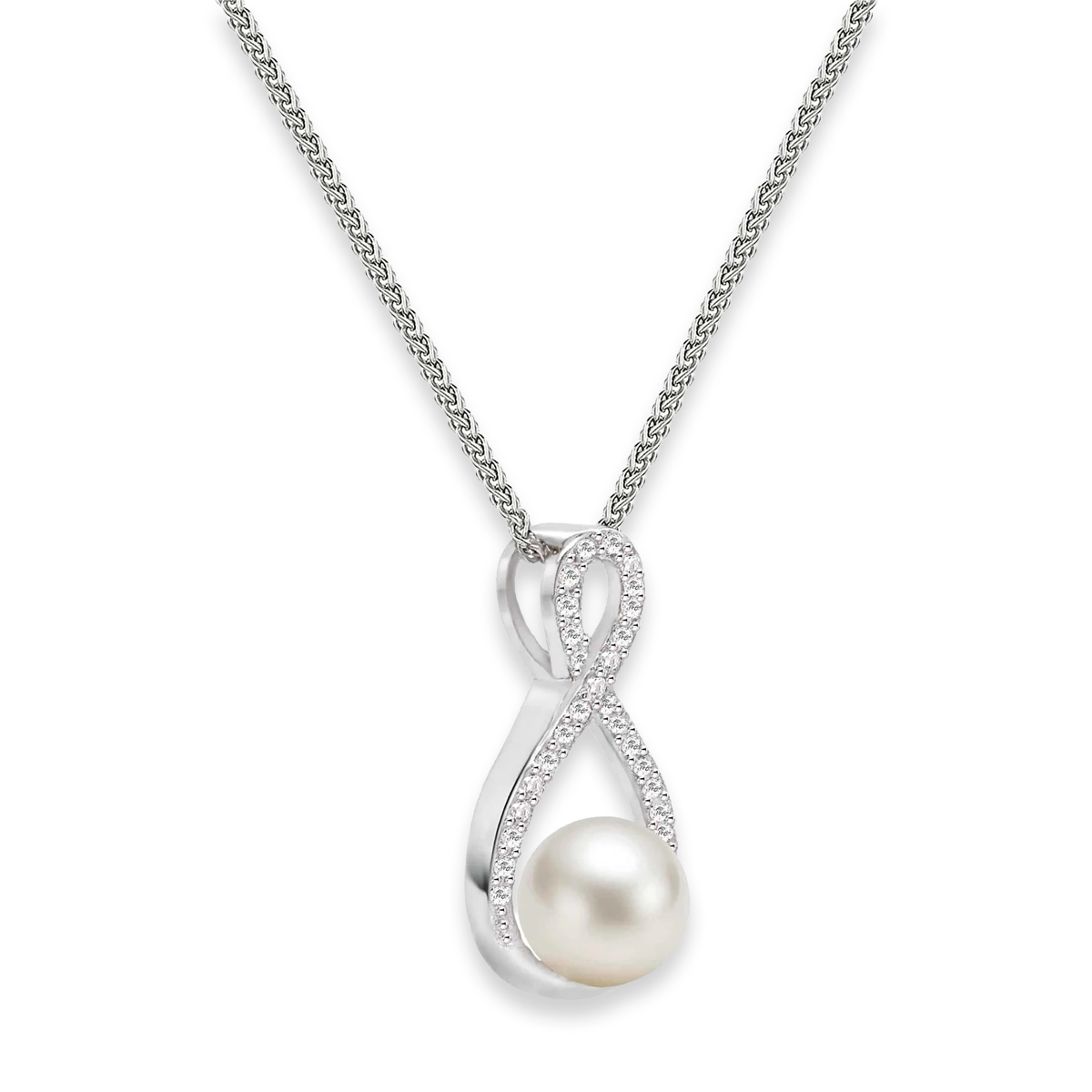 Sterling Silver Freshwater Pearl & Cubic Zirconia Infinity Pendant & Chain