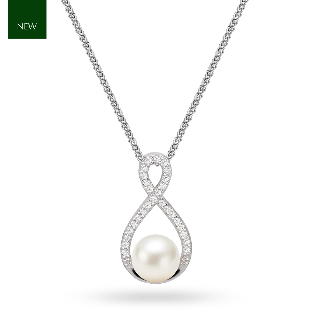 Sterling Silver Freshwater Pearl & Cubic Zirconia Infinity Pendant & Chain