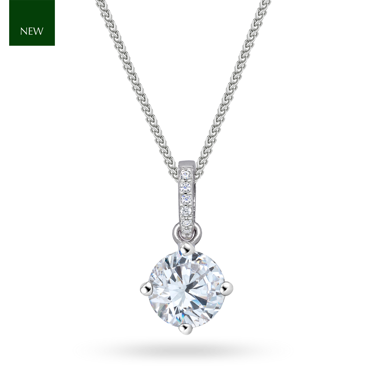 Sterling Silver Round Cubic Zirconia Solitaire Pendant & Chain