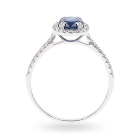 18ct White Gold Oval Cut Sapphire & Diamond Halo Ring