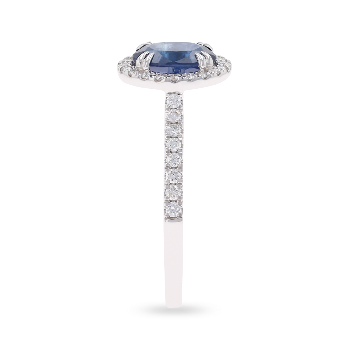 18ct White Gold Oval Cut Sapphire & Diamond Halo Ring