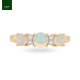 9ct Yellow Gold Opal & Diamond Seven Stone Ring