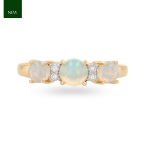 9ct Yellow Gold Opal & Diamond Seven Stone Ring