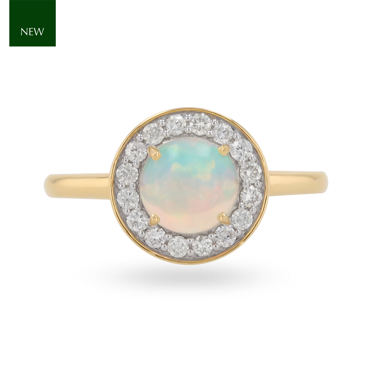 18ct Yellow Gold Round Opal & Diamond Cluster Ring 