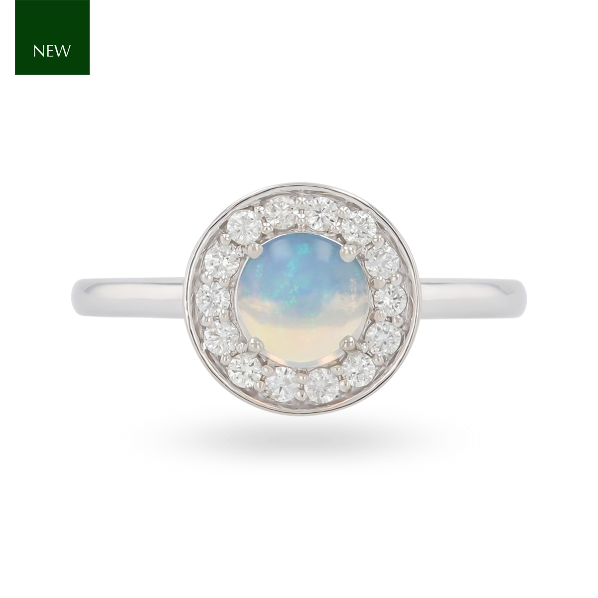 9ct White Gold Round Opal & Diamond Cluster Ring