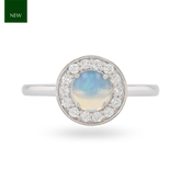 9ct White Gold Round Opal & Diamond Cluster Ring