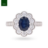 18ct White Gold Oval Cut Sapphire & Diamond Cluster Ring