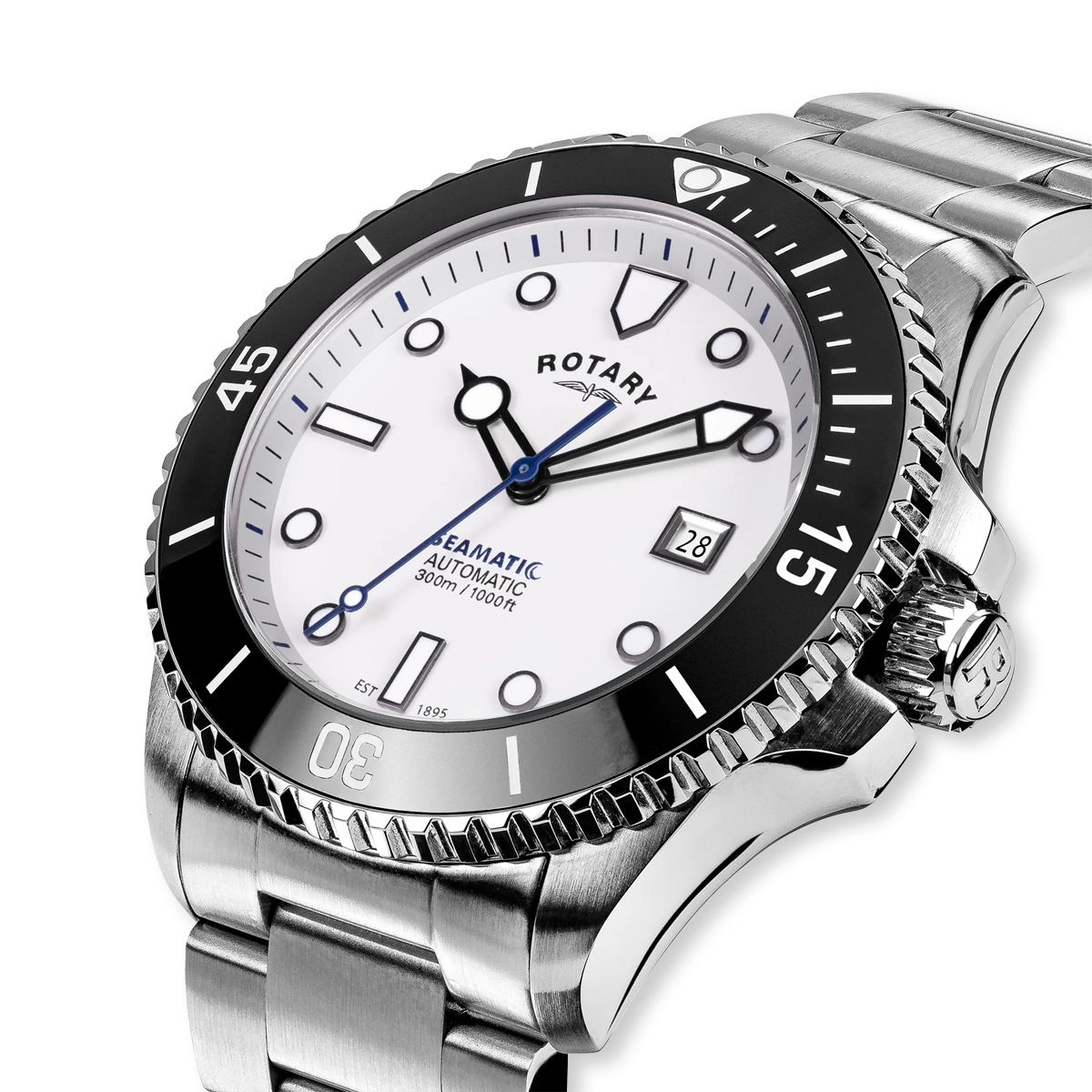 Rotary Seamatic 300 Automatic, White Dial with Stainless Steel Bracelet - RGB05430/29