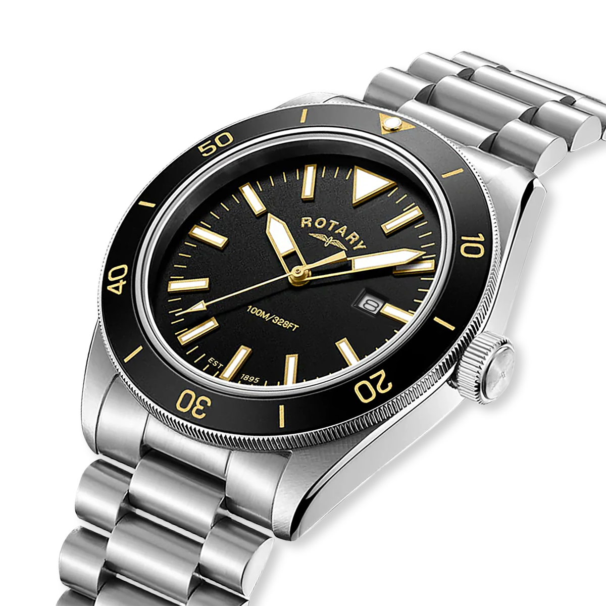 Rotary Apex 100 Watch, Black Bezel with Stainless Steel Bracelet - RGB10001/06