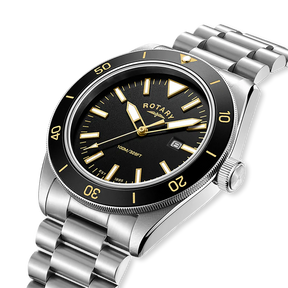 Rotary Apex 100 Watch, Black Bezel with Stainless Steel Bracelet - RGB10001/06