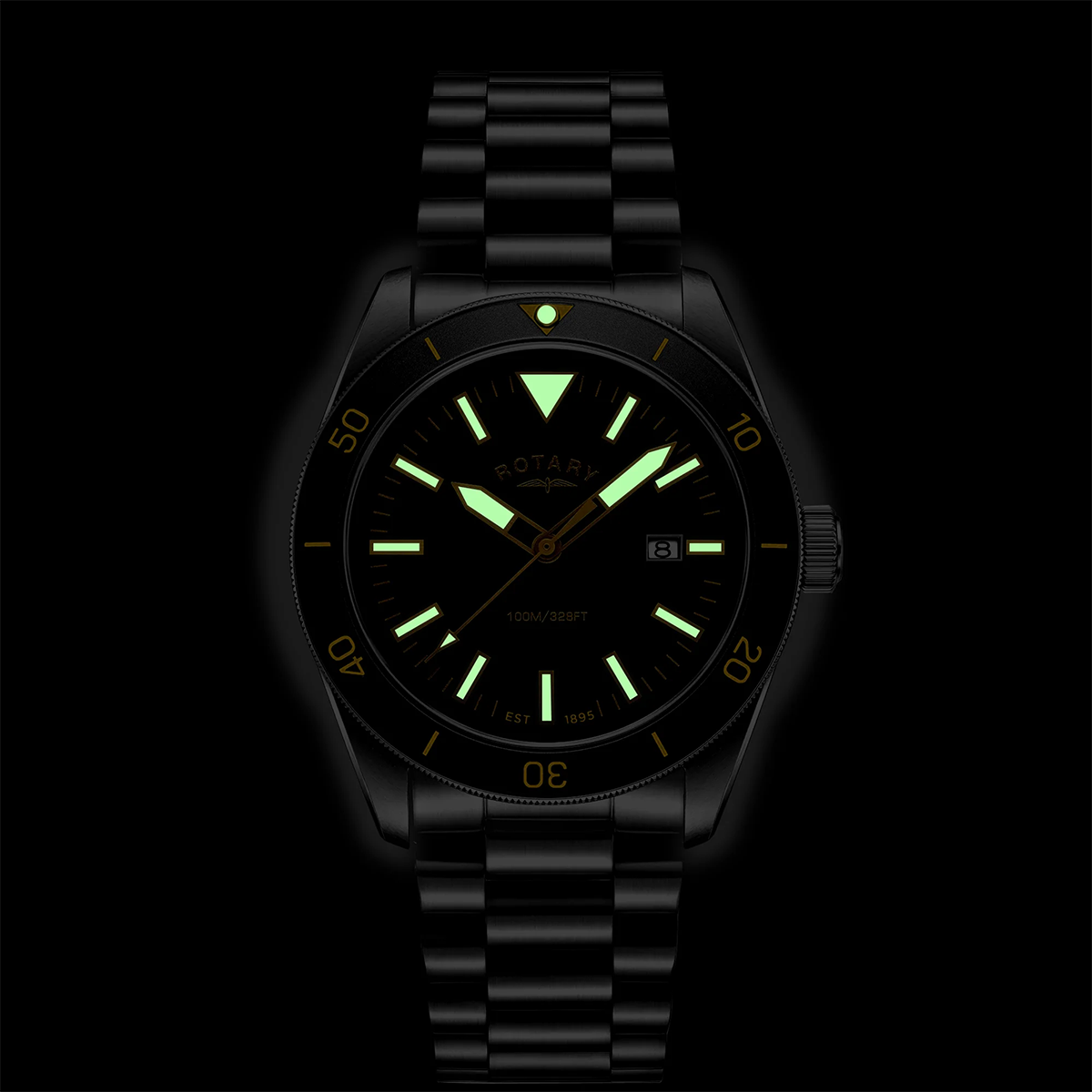 Rotary Apex 100 Watch, Black Bezel with Stainless Steel Bracelet - RGB10001/06