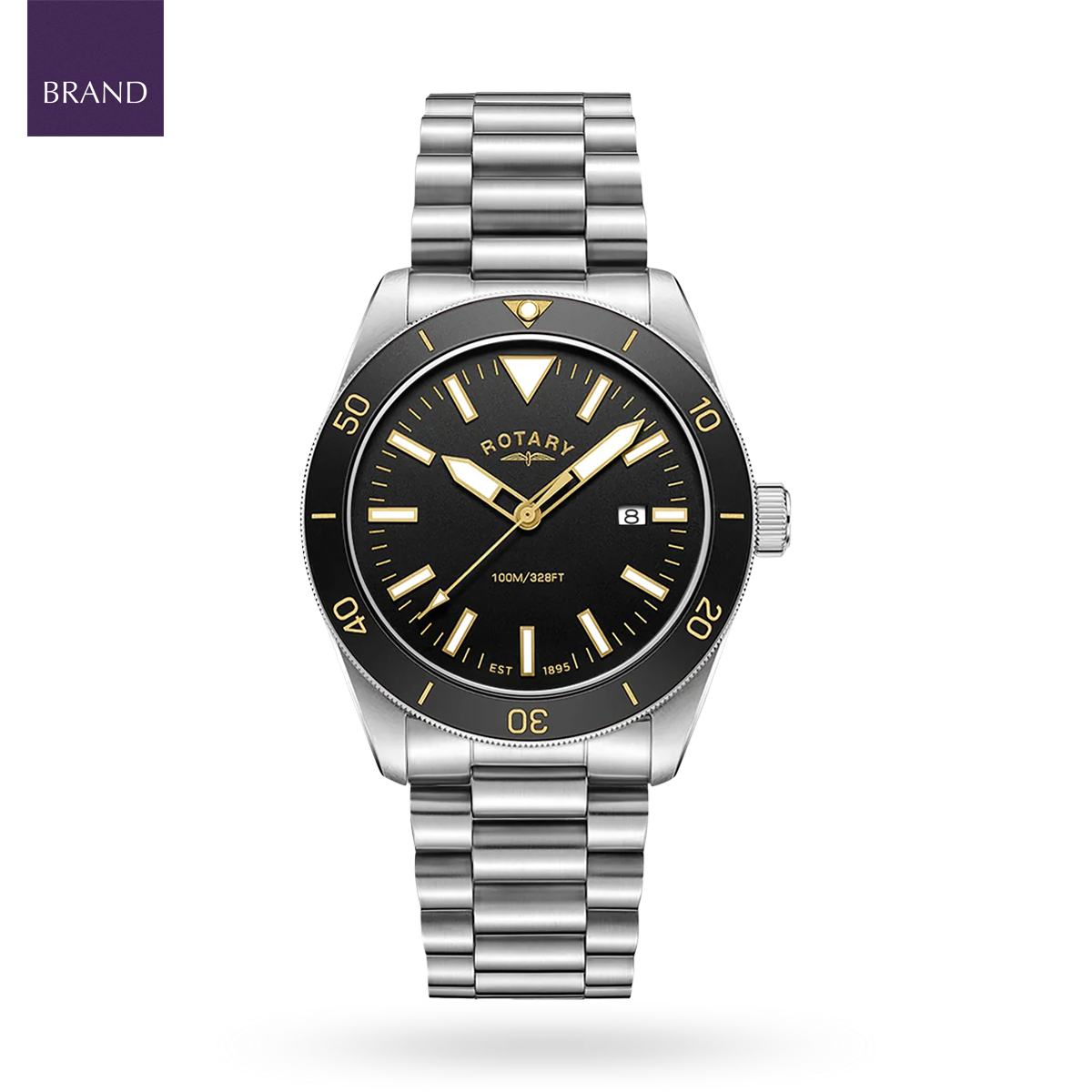 Rotary Apex 100 Watch, Black Bezel with Stainless Steel Bracelet - RGB10001/06