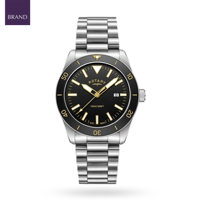 Rotary Apex 100 Watch, Black Bezel with Stainless Steel Bracelet - RGB10001/06
