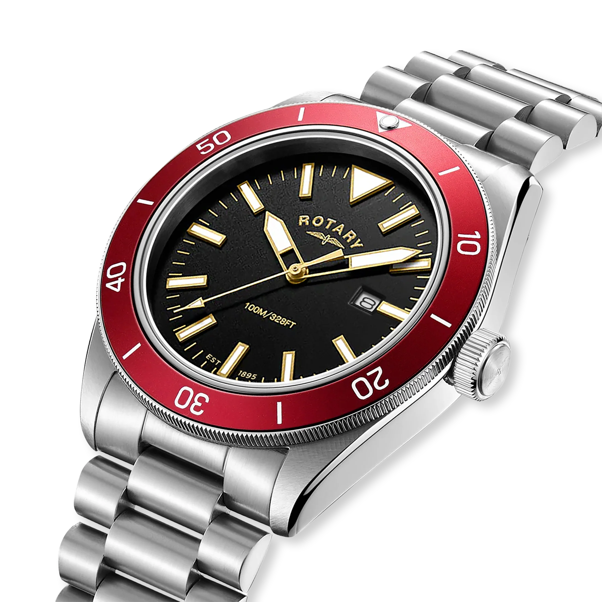 Rotary Apex 100 Watch, Red Bezel with Stainless Steel Bracelet - RGB10001/98