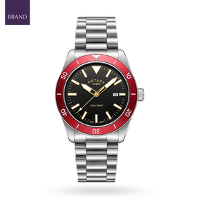 Rotary Apex 100 Watch, Red Bezel with Stainless Steel Bracelet - RGB10001/98