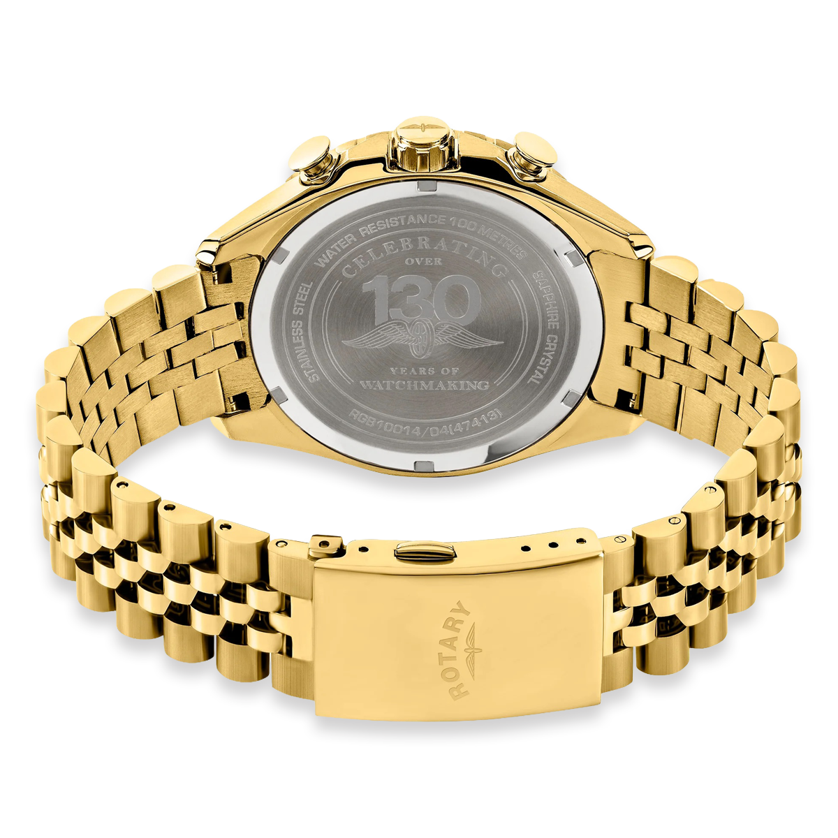 Rotary Apex 100 Chronograph, Black Dial with Gold Plated Bracelet RGB10014/04