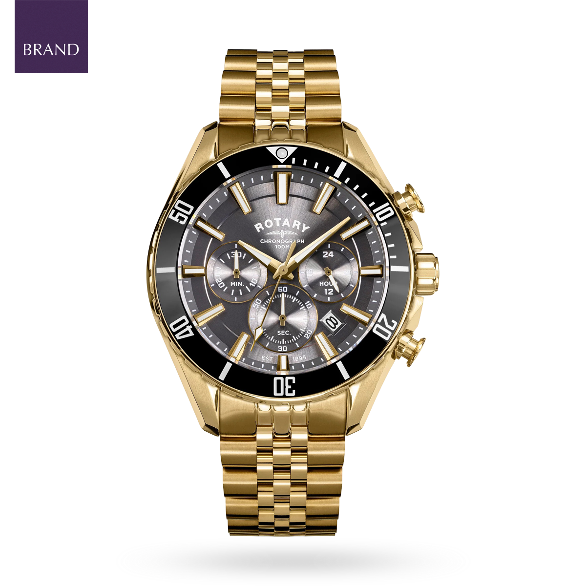 Rotary Apex 100 Chronograph, Black Dial with Gold Plated Bracelet RGB10014/04