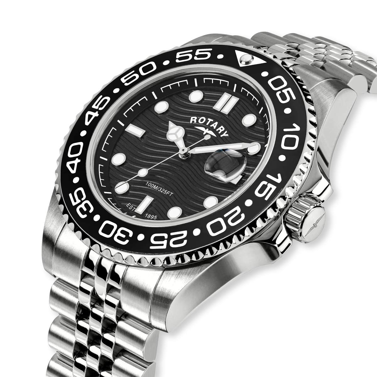 Rotary Apex 100 Watch, Black Dial with Stainless Steel Bracelet - RGB10015/04