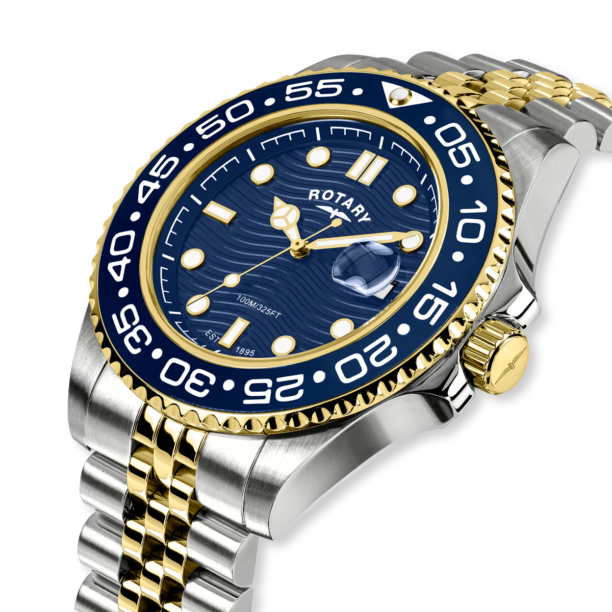 Rotary Apex 100 2-Tone Watch, Blue Dial with Stainless Steel Bracelet - RGB10018/05