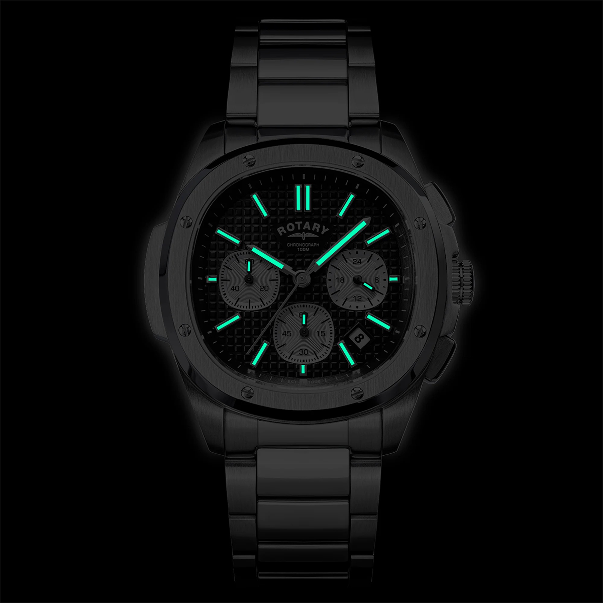 Rotary Apex 100 Chronograph, Black Dial with Stainless Steel Bracelet RGB10027/04