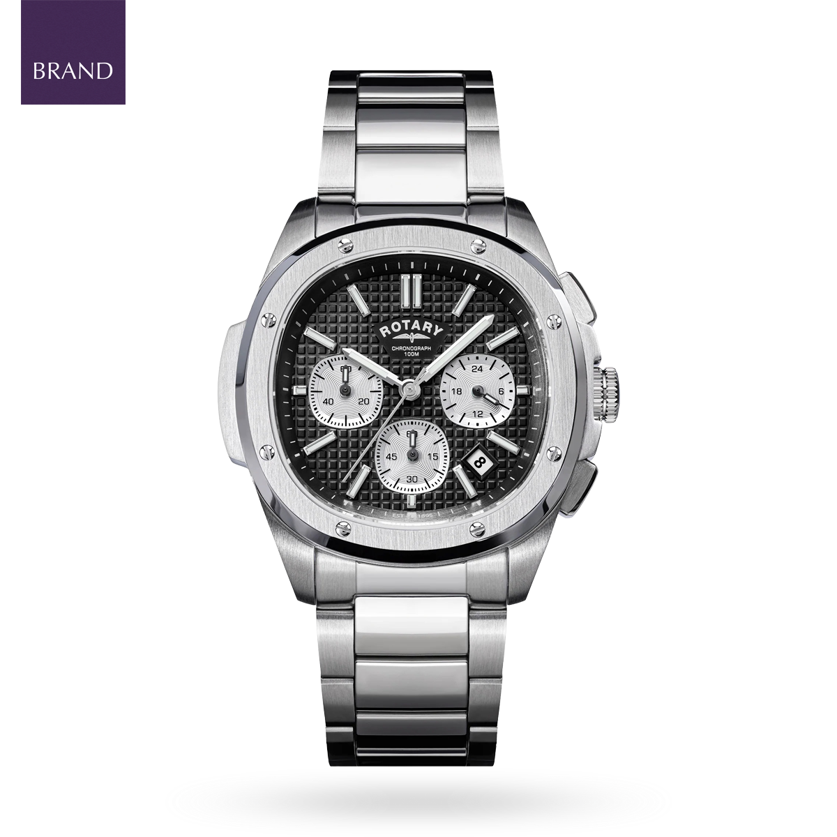 Rotary Apex 100 Chronograph, Black Dial with Stainless Steel Bracelet RGB10027/04