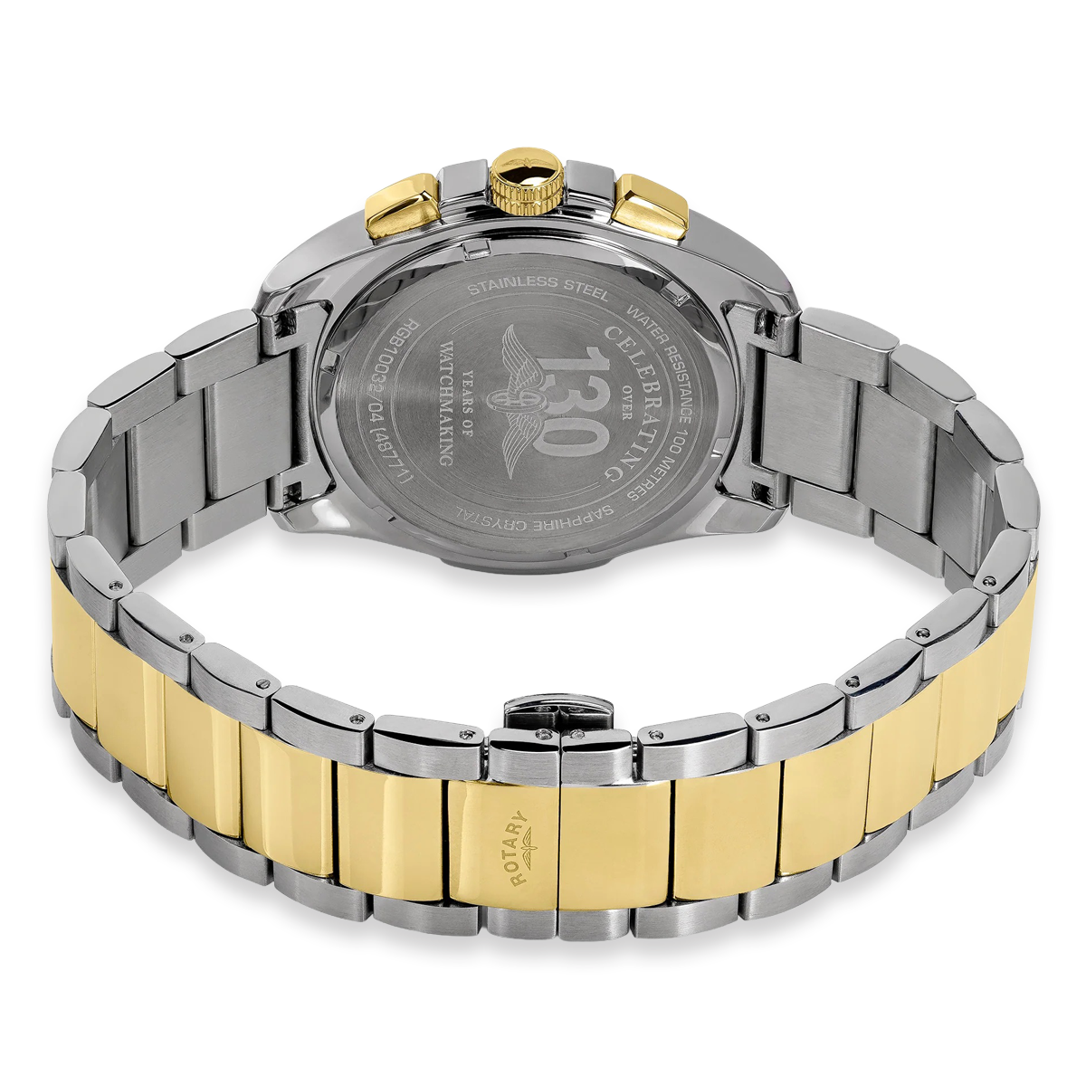 Rotary Apex 100 Chronograph 2-Tone Watch, Black Dial with Stainless Steel Bracelet RGB10032/04