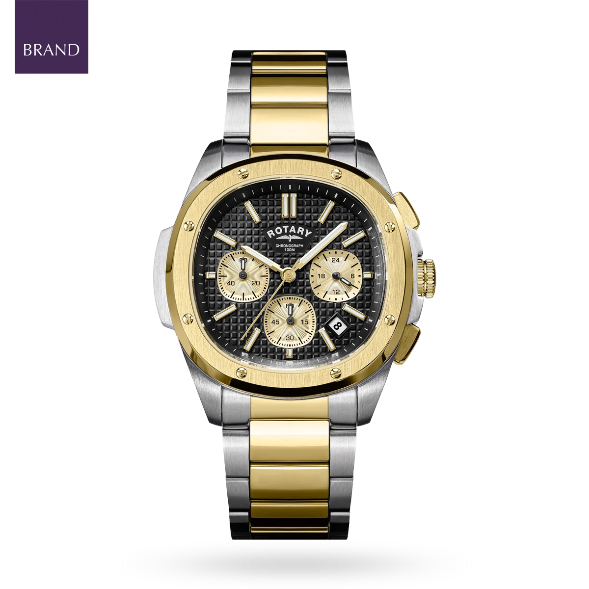 Rotary Apex 100 Chronograph 2-Tone Watch, Black Dial with Stainless Steel Bracelet RGB10032/04