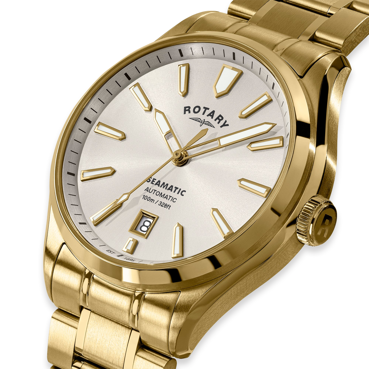 Rotary Seamatic 100 Automatic, White Dial with Gold Plated Bracelet RGB10036/06