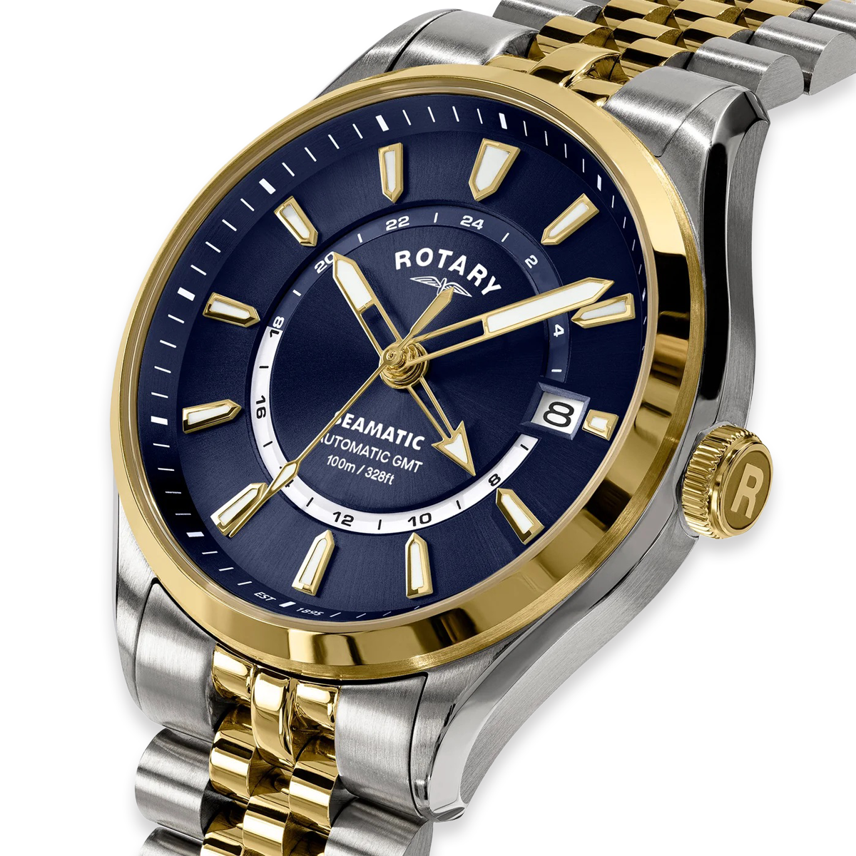 Rotary Seamatic 100 GMT Automatic 2-Tone Watch, Blue Dial with Stainless Steel Bracelet - RGB10042/05