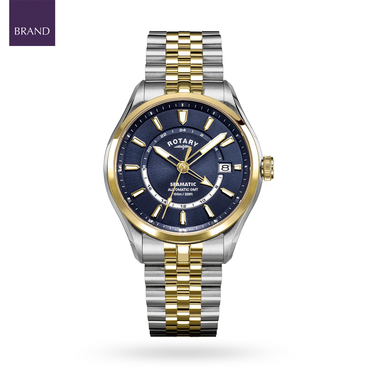 Rotary Seamatic 100 GMT Automatic 2-Tone Watch, Blue Dial with Stainless Steel Bracelet - RGB10042/05