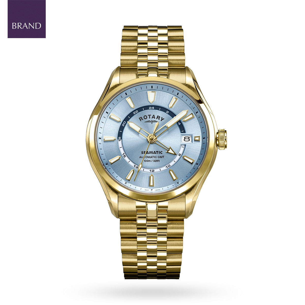 Rotary Seamatic 100 GMT Automatic, Light Blue Dial with Gold Plated Bracelet RGB10044/57