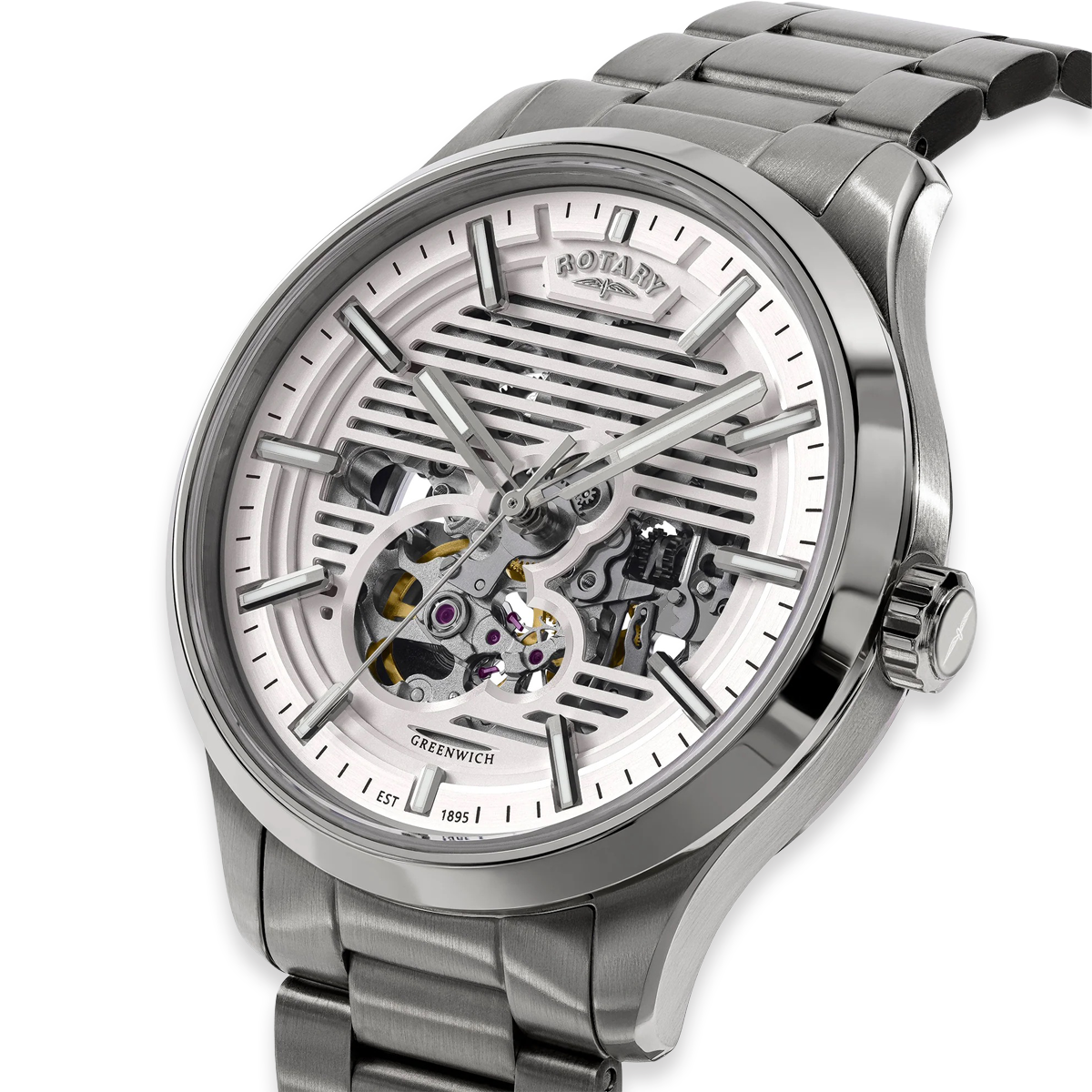Rotary Greenwich GT1 Automatic, Silver Dial with Stainless Steel Bracelet - RGB10073/01