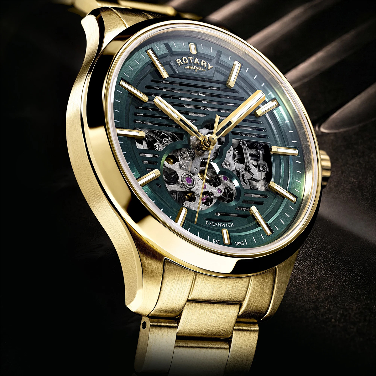Rotary Rotary Greenwich GT1 Automatic, Green Dial with Gold Plated Bracelet RGB10074/24