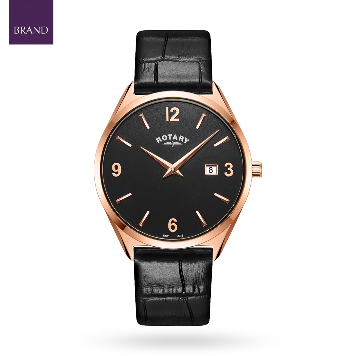 Rotary Ultra Slim Watch, Black Dial with Black Leather Strap RGS10012/04