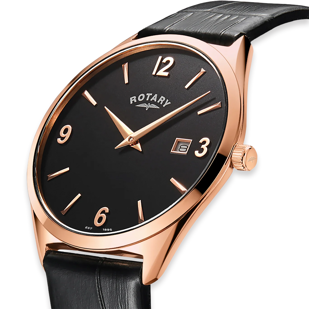 Rotary Ultra Slim Watch, Black Dial with Black Leather Strap RGS10012/04