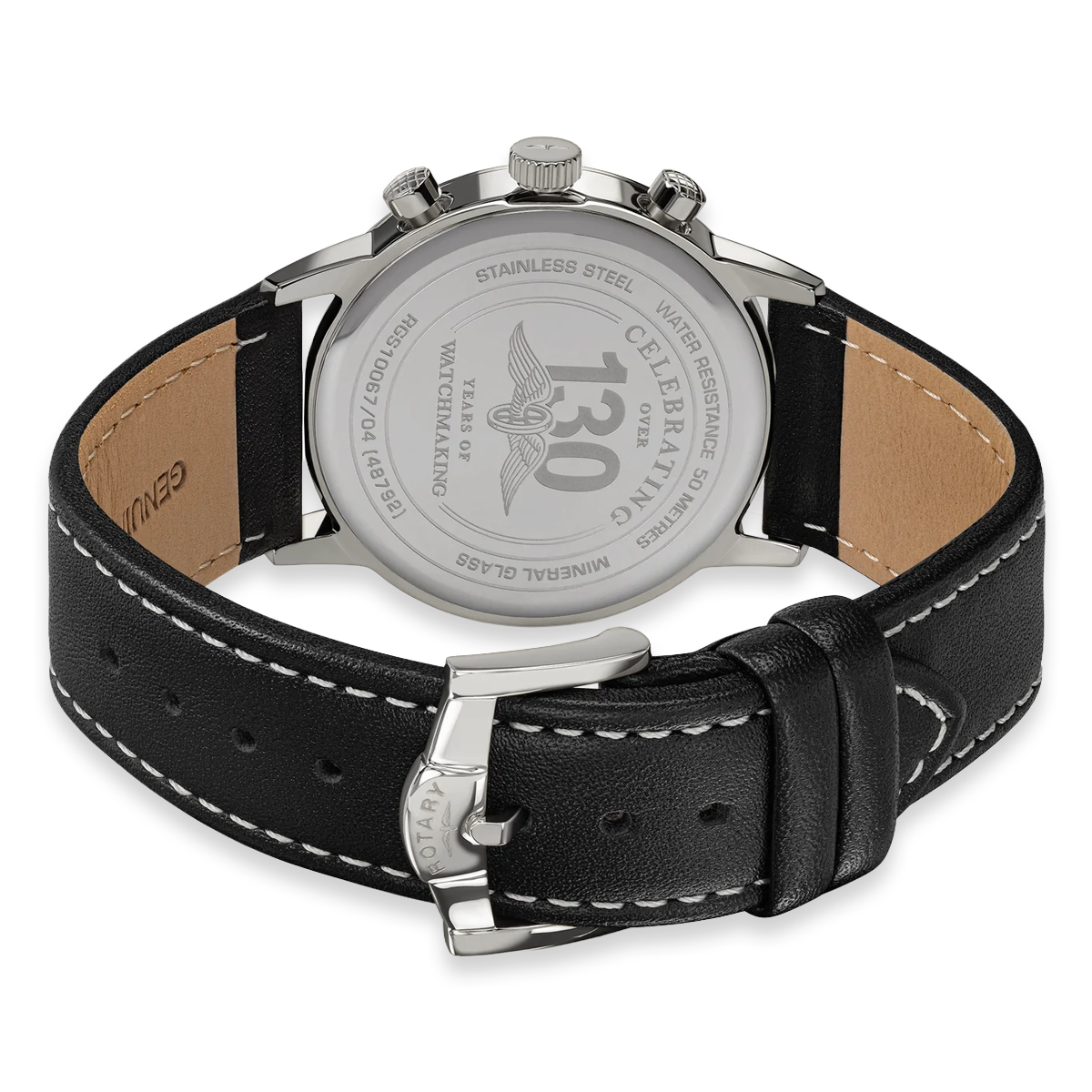 Rotary 1895 Chronograph, Black Dial with Black Leather Strap RGS10067/04