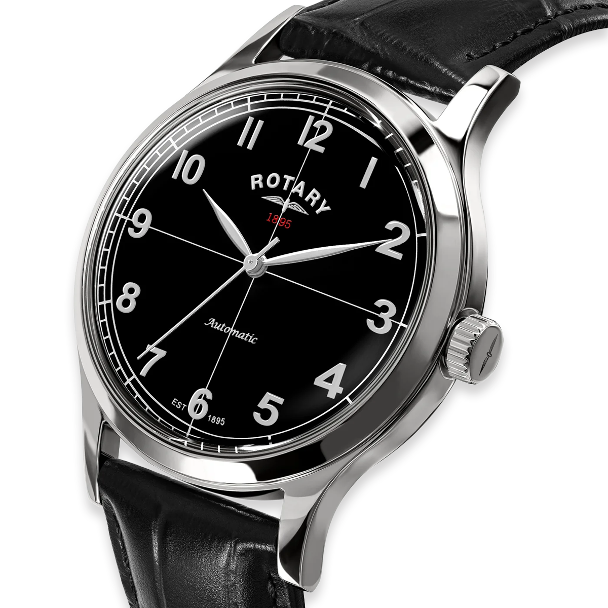 Rotary 1895 Automatic, Black Dial with Black Leather Strap RGS10081/04