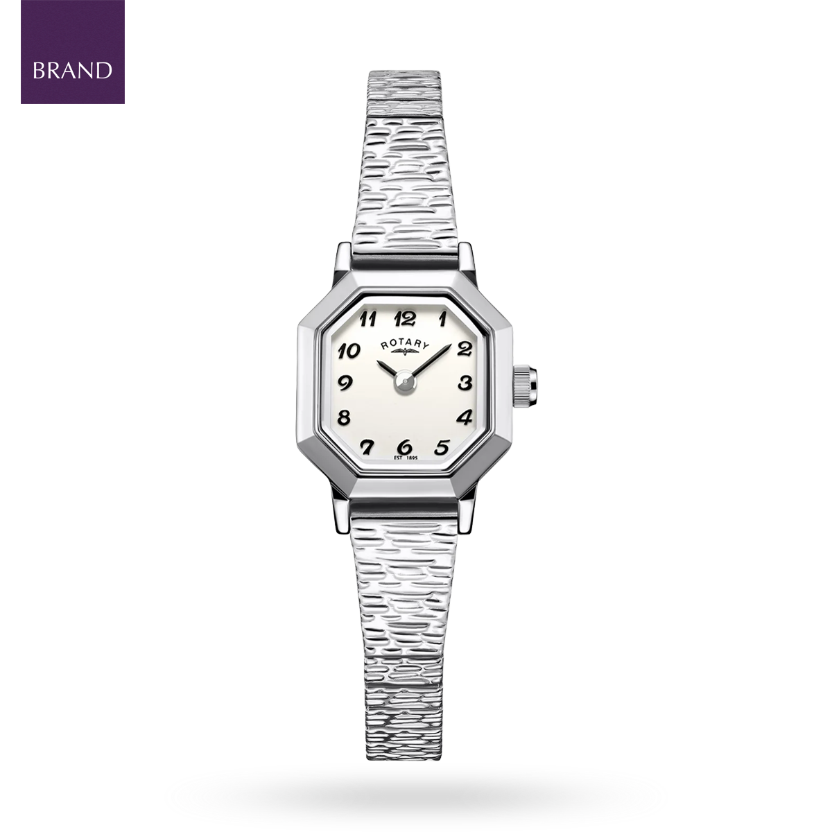 Rotary Heritage Altera Watch, Octagon Shaped White Dial with Stainless Steel Bracelet RLB10031/01