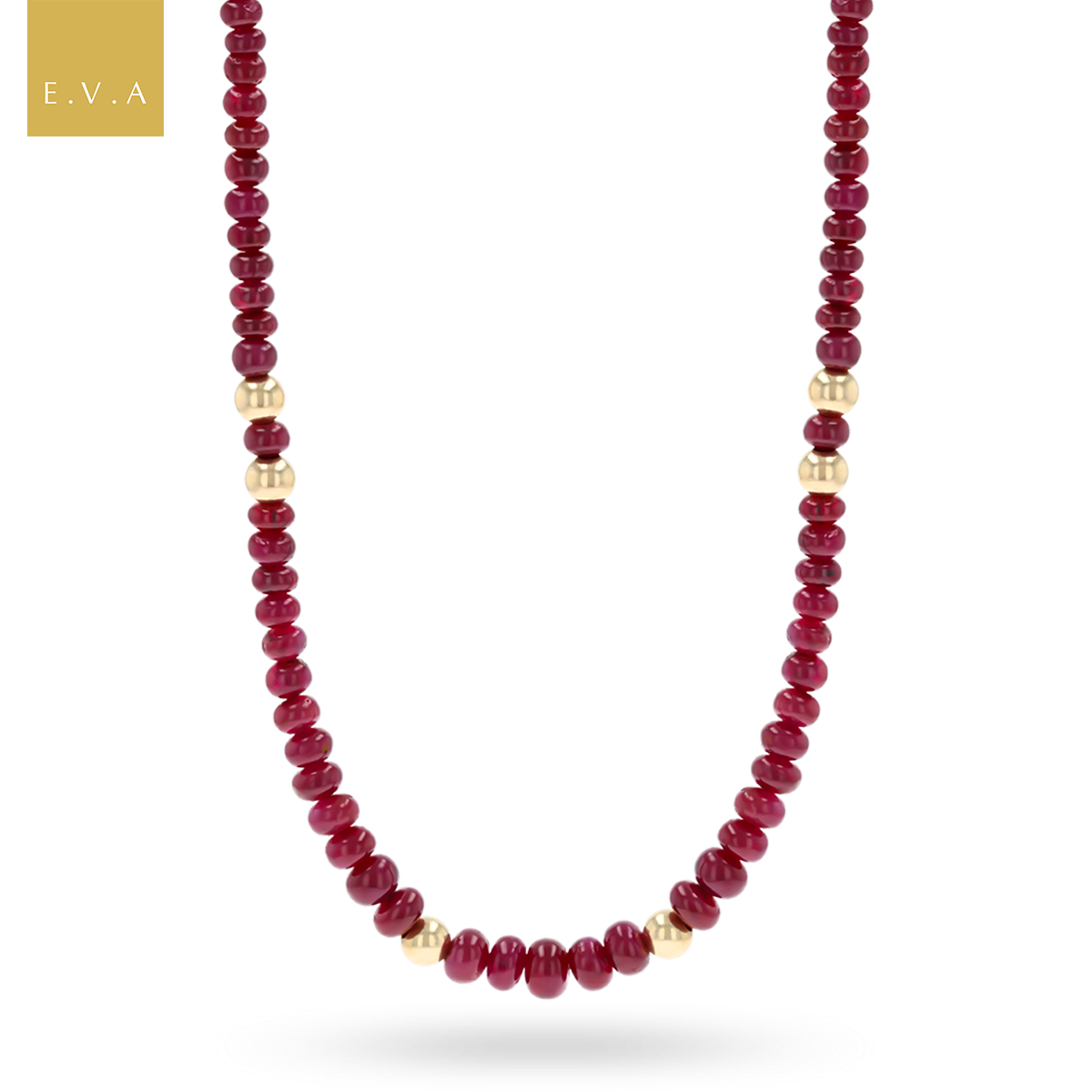 Ruby Graduated Bead Necklace with 9ct Yellow Gold Spacers & Clasp