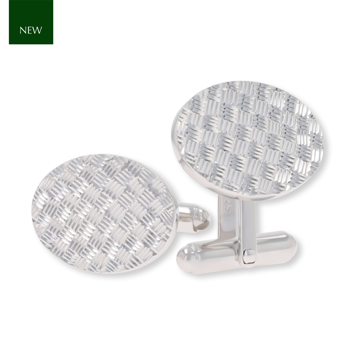Sterling Silver Diamond Cut Oval Cufflinks